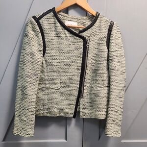 Sandro Paris Vertige Green Black Tweed Lamb Leather Motorcycle Jacket Sz LFR 40